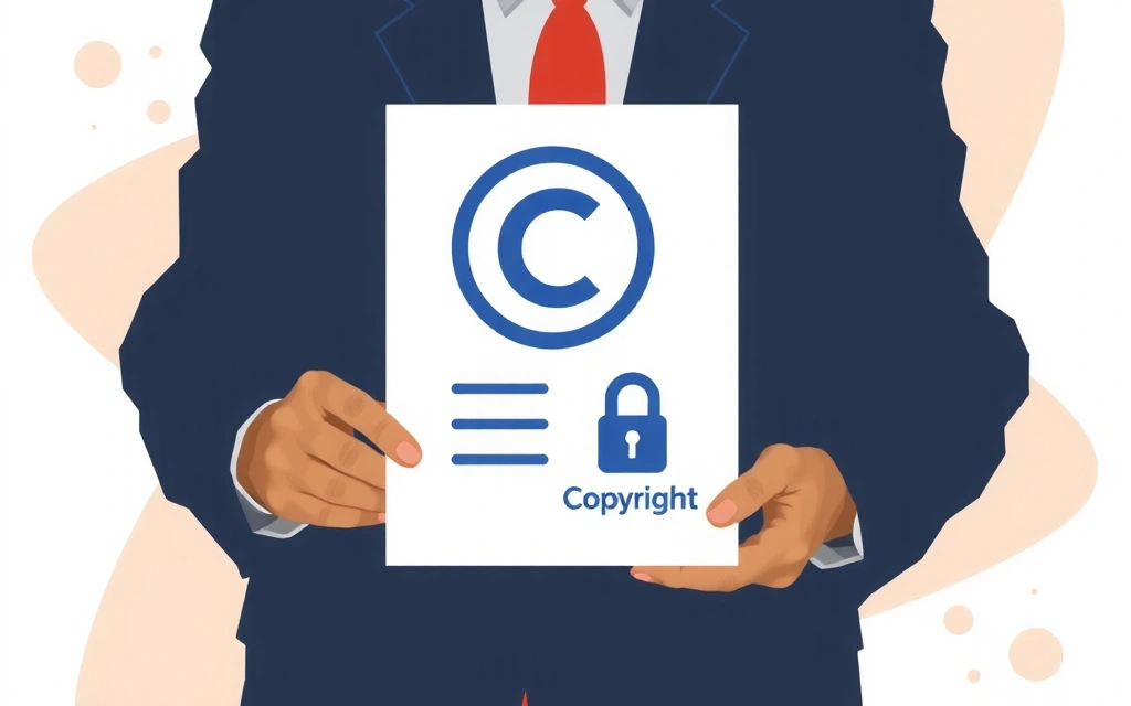 Manos sosteniendo un documento con derechos de autor y un icono de candado